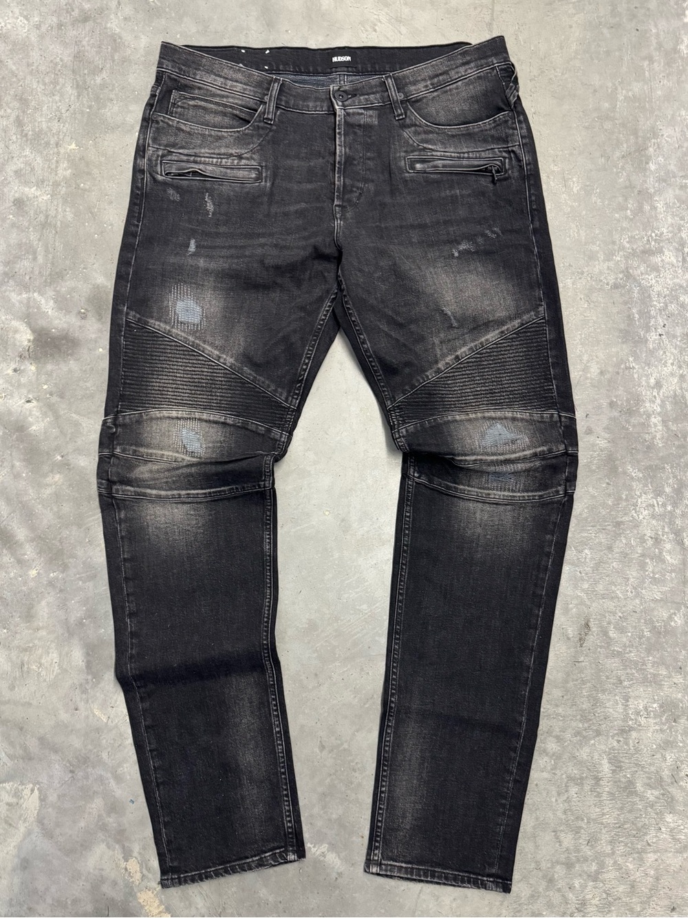 Hudson Blinder Men’s Skinny Biker Moto Jeans Black Size 38 Distressed